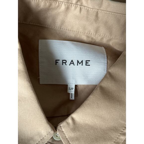 FRAME The Standard Long Sleeve Button Down Shirt In Cafe Au Lait Tan Small - Picture 7 of 9